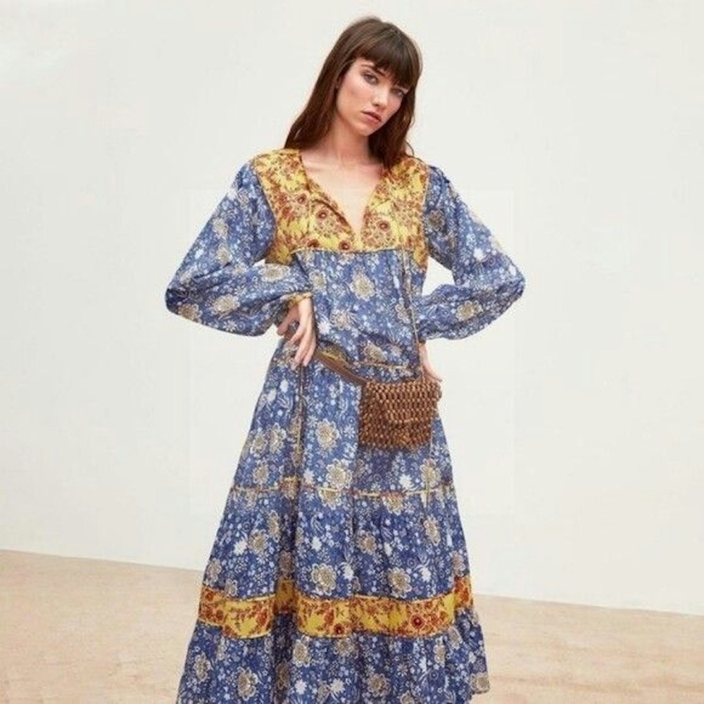 Zara Blue and Yellow Floral Long Sleeve Dress - Picture 3 of 11